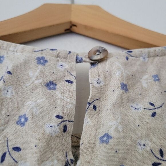 Vintage Studio Ease Linen Blend Dress Neutral Blue Floral Print Sleeveless 4P - Picture 9 of 10